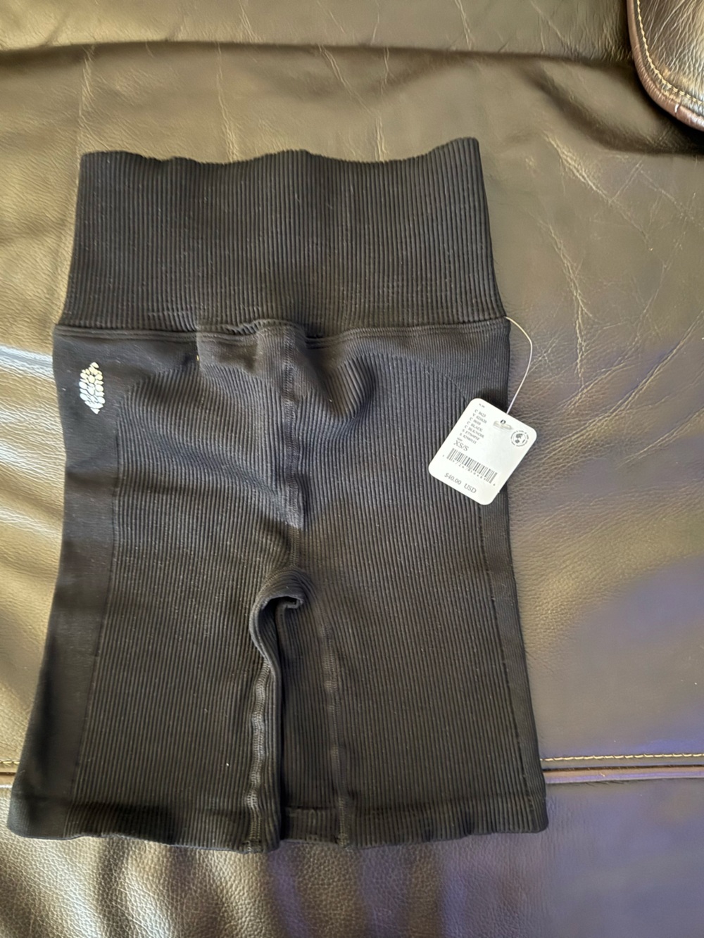 Free People Black Ribbed High-Waist Bike Shorts